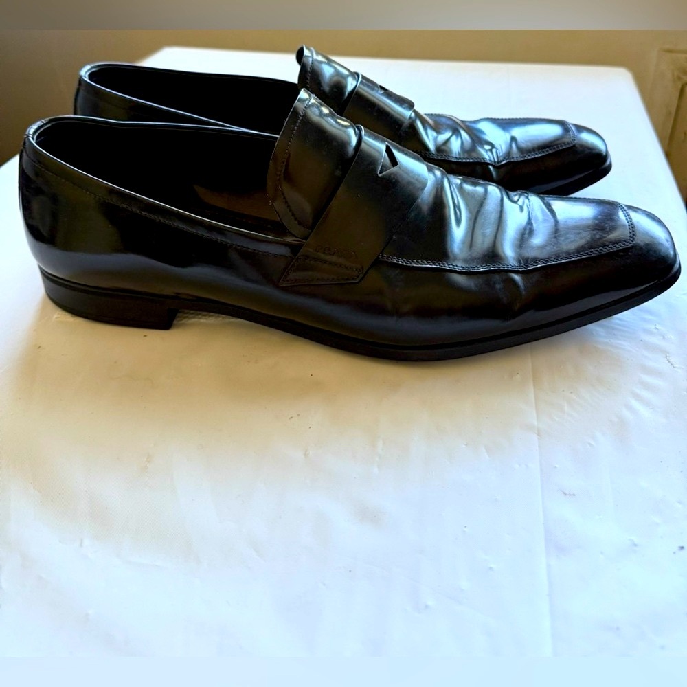 Authentic Prada Black Leather Men's Slip-On Loafers size 12.5